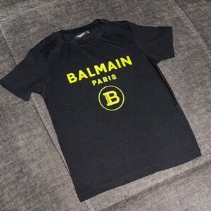 Balmain Kids Tee in Black with Neon Yellow Accents